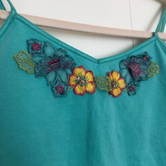 Lilly Pulitzer Cami Tank Top Floral Appliqué Teal Size S - Picture 2 of 4